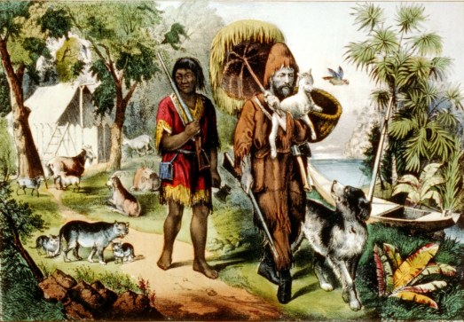 Crusoe, Friday & some goats. Source: www.nvcreview.com 